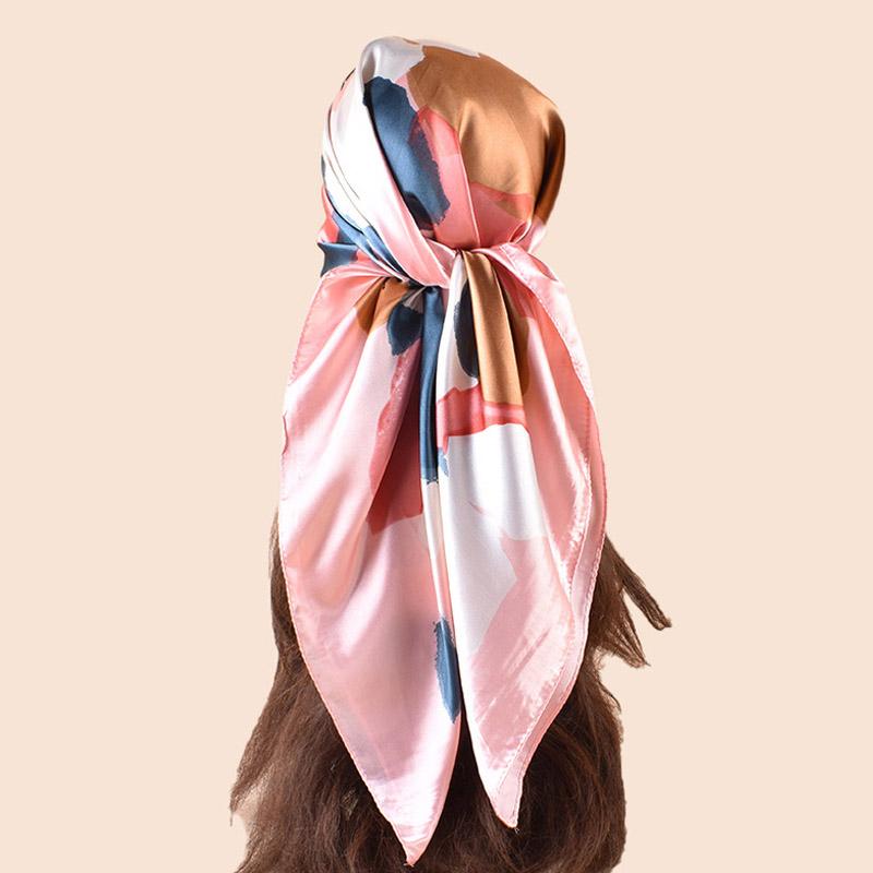 High Quality Shawl Satin Silk Square Scarf Women Flower Neckerchief Ladies Headband Hair Bands Print Foulard Hijab Wraps Bandana