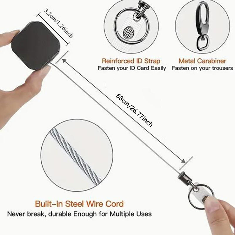 Heavy Duty Metal Retractable Carabiner Keychain Belt Badge Reels Clip 28.3Inch Reinforced Steel Wire Cord 2025 NEW2025 NEW