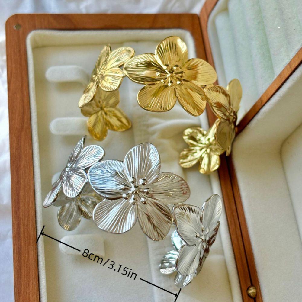 Opening Geometry Flower Bracelet Wide Face Metal Wristband New Bangle  Women