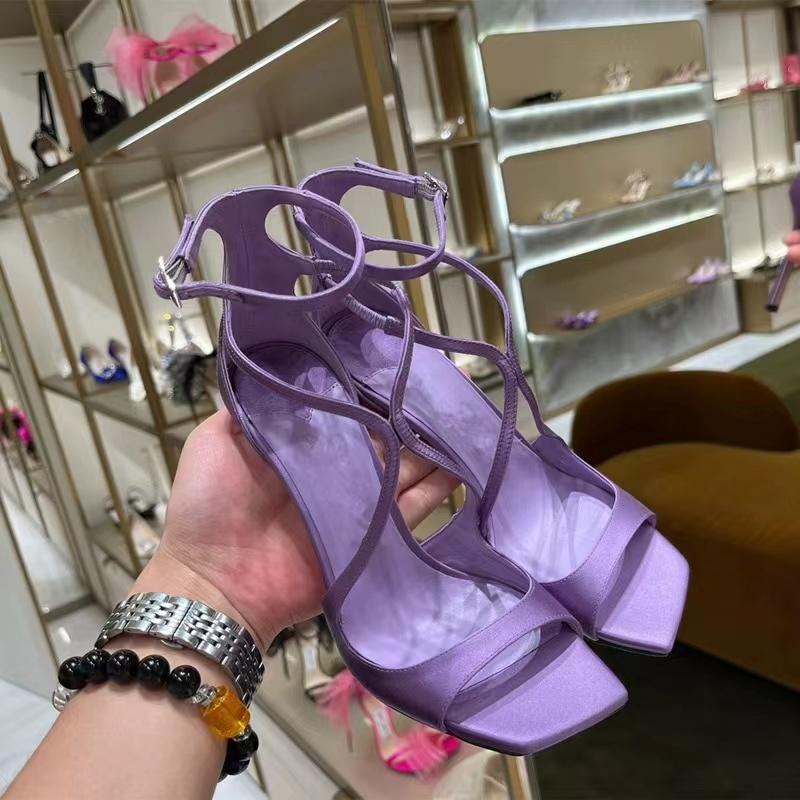 Fashion Star style Purple Satin Women Sandals Sexy Narrow Band Ankle Strap Stiletto High heels Gladiator Sandalias Summer Banquet Shoes