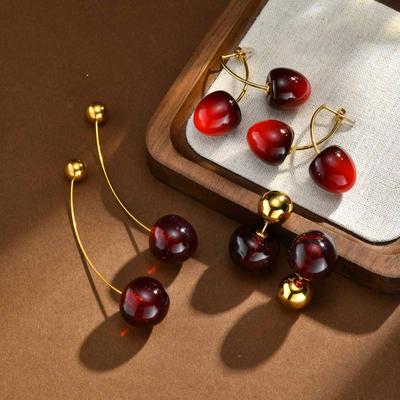 Süßkirschen Ohrringe für Damen, Edelstahl Kirschen Hängeohrringe Kpop Schmuck Trendige Accessoires