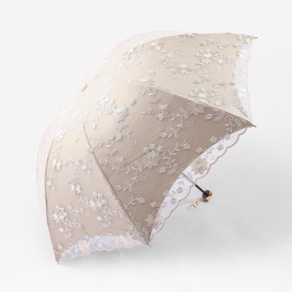 

Women s Lace Embroidered UV Protection Parasol - Elegant Princess Style, Small Fresh Design with Black Coating