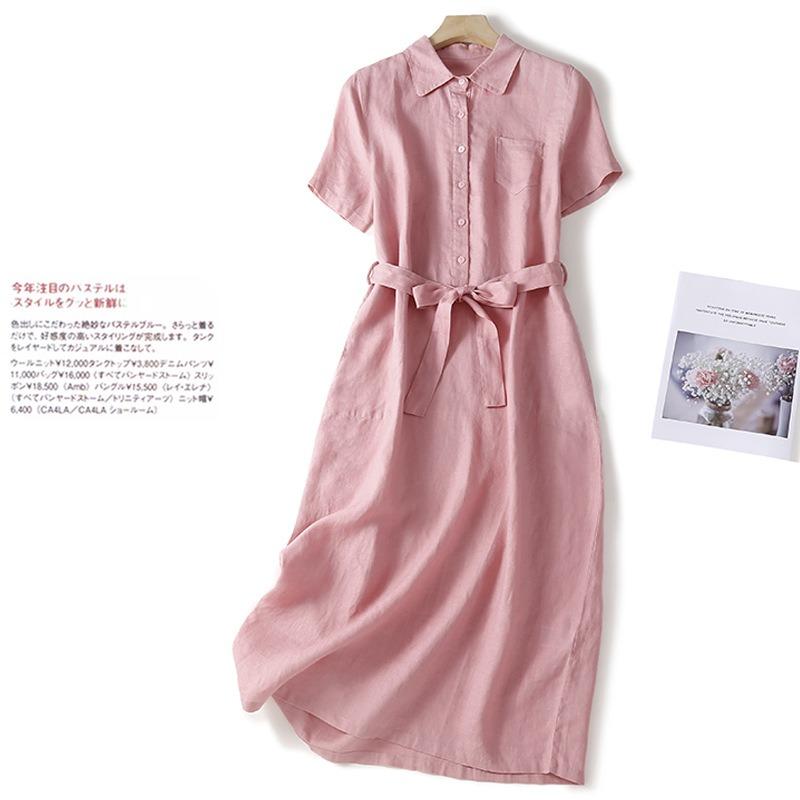 Literarischen Vintage Große Größe Einfarbig Lose Mittel Lange Kurzarm Kleid Frau