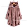 Autumn and Winter European and American Buttons Hooded Cat Ears Plush Top Irregular Trendy Brand Solid Color Coat Women