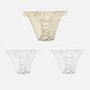 CINOON 3Pcs/Lot Women's Satin Sexy Briefs Lace‑Trim Mesh Spliced Panties Bow‑decor Solid‑Color Hollow‑out Bikini Briefs