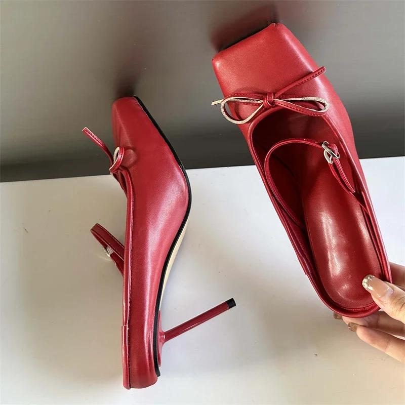 Eilyken Spring Bowknot Square Toe Women Slippers Sexy Buckle Strap Thin High Heels Prom Mule Pumps Shoes Zapatos De Mujer