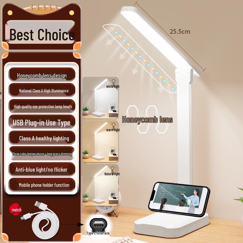Rechargeable LED Desk Lamp - Eye Protection for Dorms, Bedrooms, and Children's Rooms