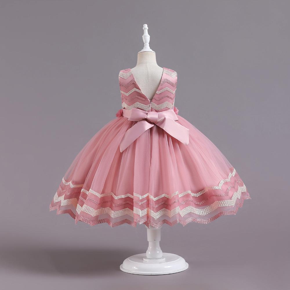 Christmas Party Wedding Princess Dresses Lace Applique Sequins Bow  Elegant Girls Clothing