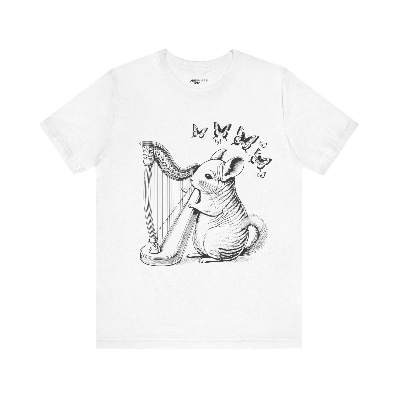Chinchilla Harpist T-Shirt: Whimsical Engraving Style Tee S