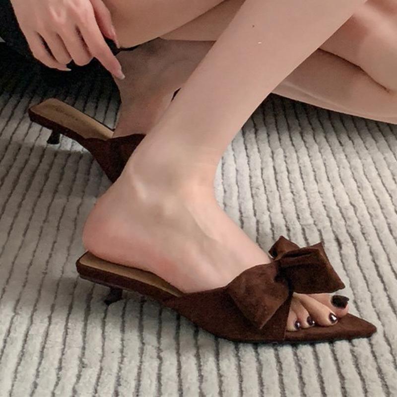 Bow Women's Slippers Fashion Sexy Heeled Shoes Elegant Dress Woman Sandals 2025 Summer Beach Flip Flops Luxury Zapatos De Mujer