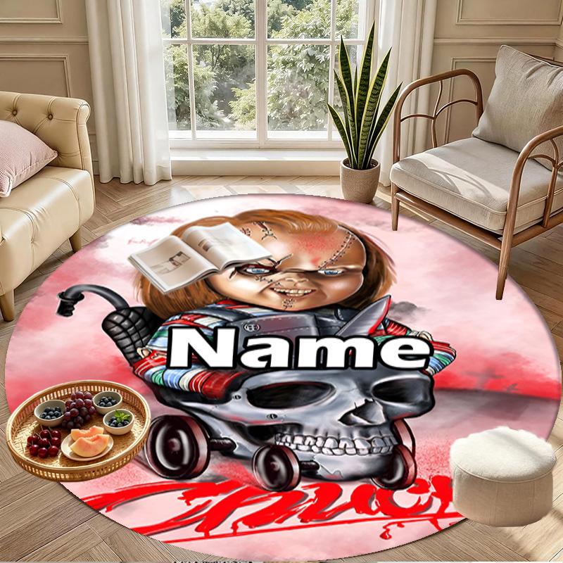 Custom Name Personalized horror movie Print Round Rug, Versatile Home Decor Carpet, for Playroom, Apartment, Balcony, Entryway, Hallway Gift
