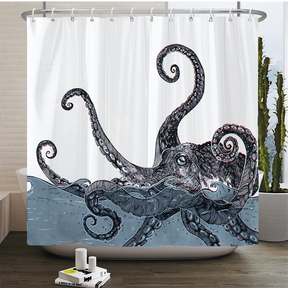 Octopus Seas Shower Curtains Bath Curtain 180*180cm Waterproof Bathroom Home Decor Washable Fabric Bathroom Screen With 12 Hooks