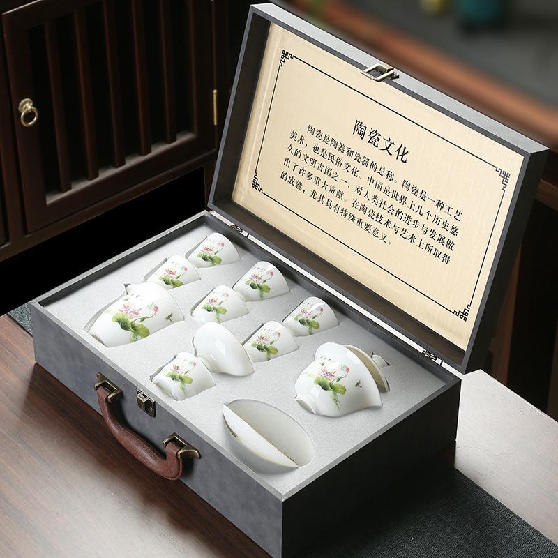 Good value goods suet jade porcelain kung fu tea set business merchandise gifts can be done