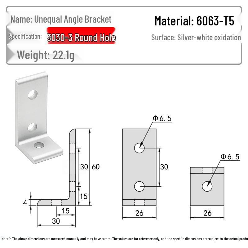 Adjustable 90-Degree Vertical Connector Bracket with Unequal Sides for Aluminum Profiles