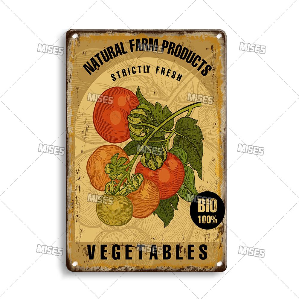 MISES Fruit And Vegetable Metal Poster Decorative Plate Kitchen Vintage Poster Home Bar Farm Industrial Decor Metal Tin Sign