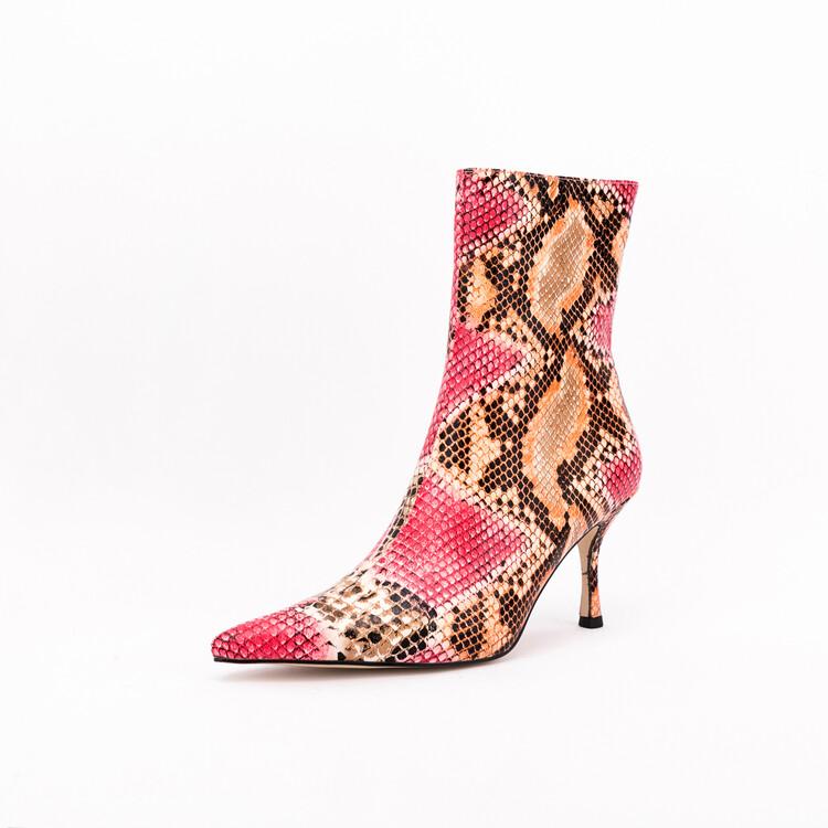 Moda 2025 Nowy Duży Rozmiar 45 Jesień Zima Kobiety Krótkie Botki 6,5cm Wysoki Obcas Krótki Plusz Czarny Czerwony Wężowy Botki do Kostki Markowe Buty Damskie