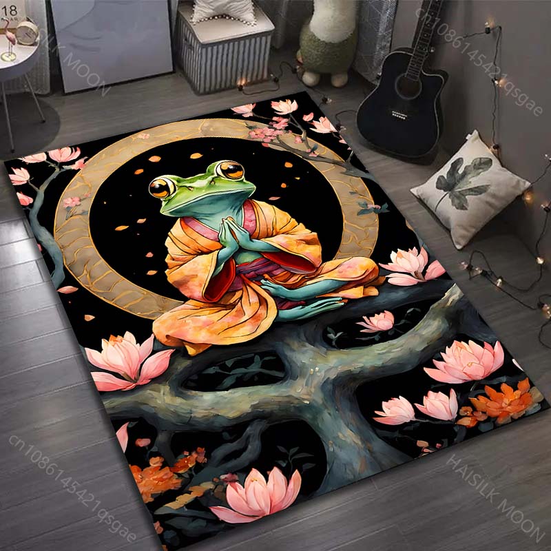 Mushroom and Frog Meditation Print Carpet for Living Room Bedroom Sofa Doormat Decor Area Rugs Non-slip Floor Mat Large Size