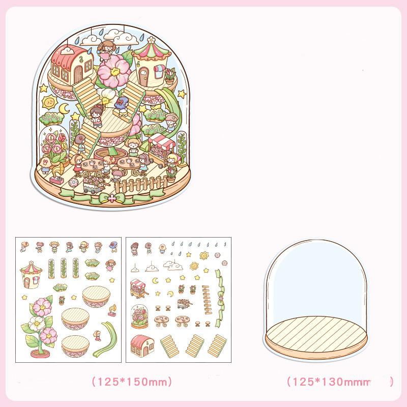 Cartoon Food Street Landscape Sticker Cabin Scene DIY Toy Game Sticker Festival Birthday Gift for Kids Girls and Children