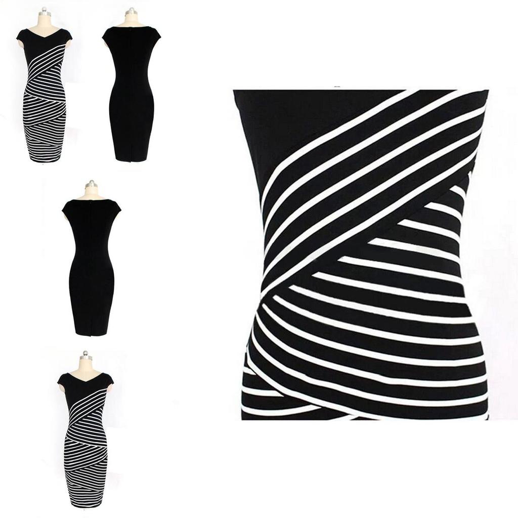 Womens Elegant Summer V Neck Stripe Bodycon Pencil Dress Perfect For Office And Party Wear