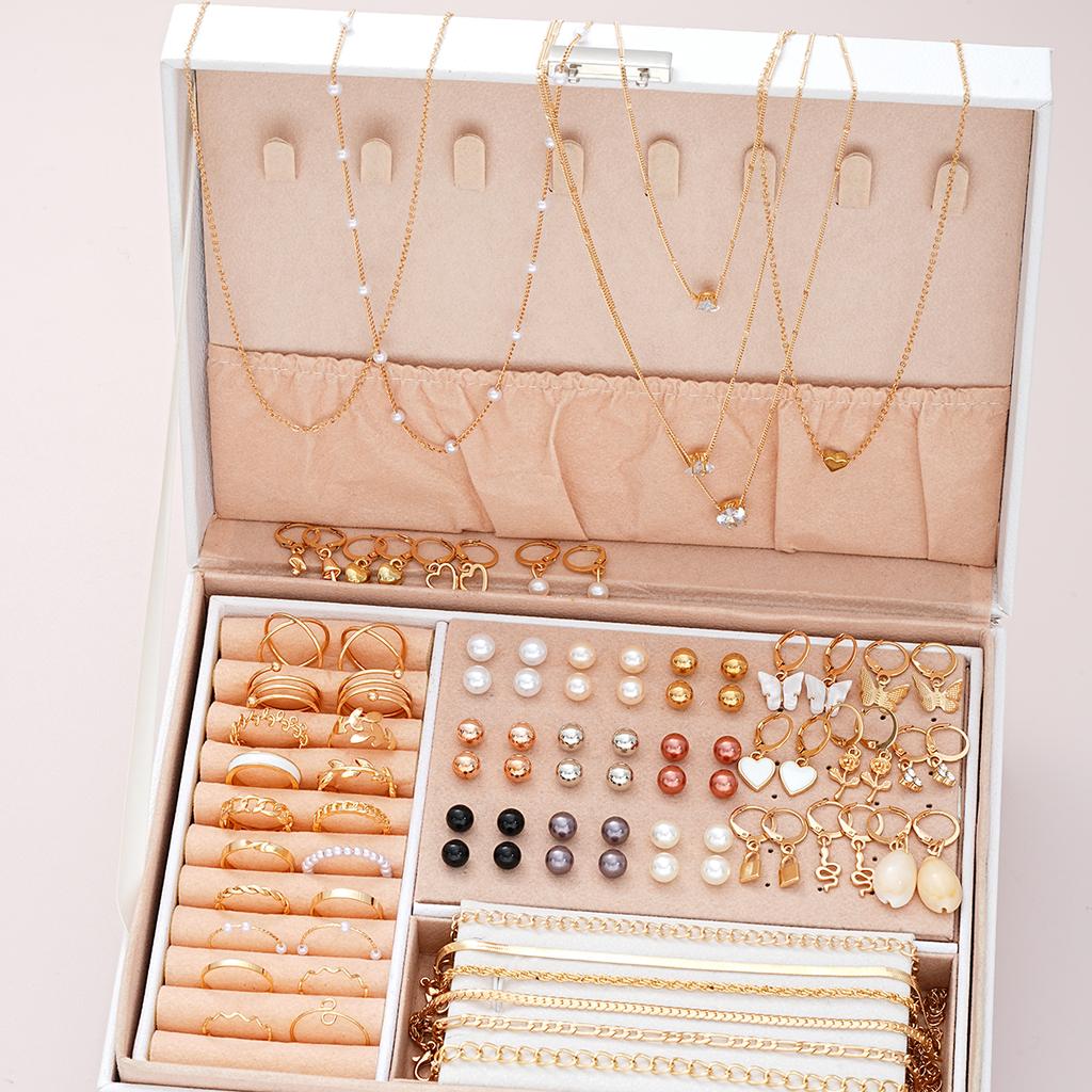 93 Pcs Luxury Middle Eastern Jewelry Set for Women Vintage Boho Butterfly Heart Pearl Floral Pendant Necklace Ring Earrings Gift