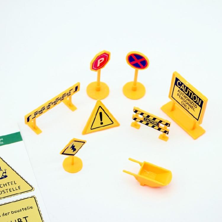 8PCS Miniature Road Construction Toy Traffic Sign Set Doll House Miniature Road Sign For Creative City Planning Activity