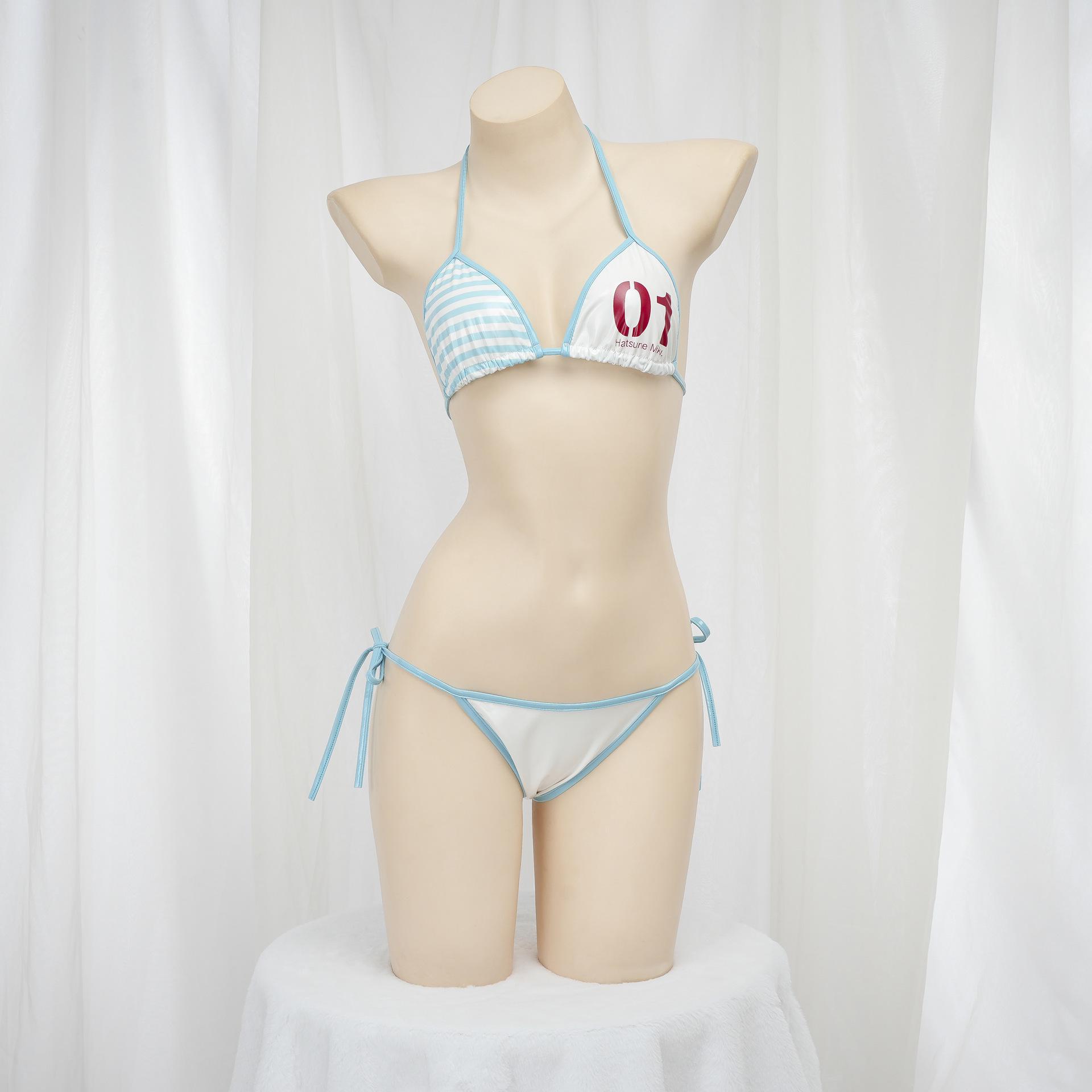 

Лаковая Кожа Синий и Белый Полосатый Бикини Косплей Белье - Тема Хатсунэ Мику. One Size белый
