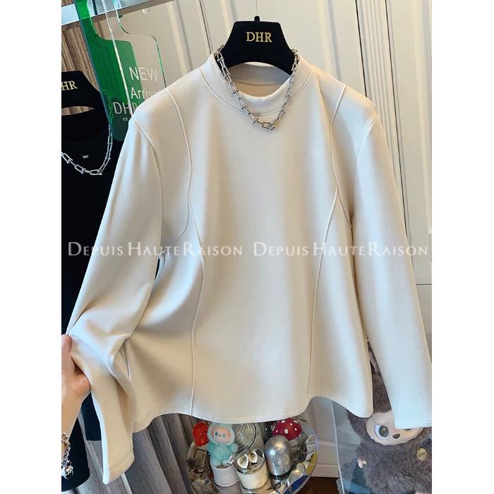 

Women s 2026 Autumn/Winter Soft Glutinous Casual Round Neck Long Sleeve Loose Base Layer T-Shirt XL (145-165 jin) абрикосовый
