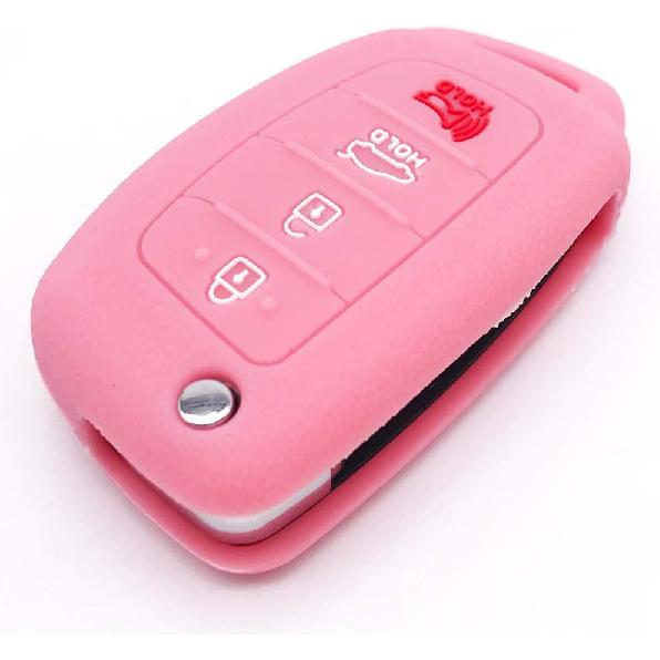 Silicone Protector Key Fob Cover Case fit for Hyundai Sonata Santa fe Keyless Entry Remote Control Key Fob (Pink+Black)