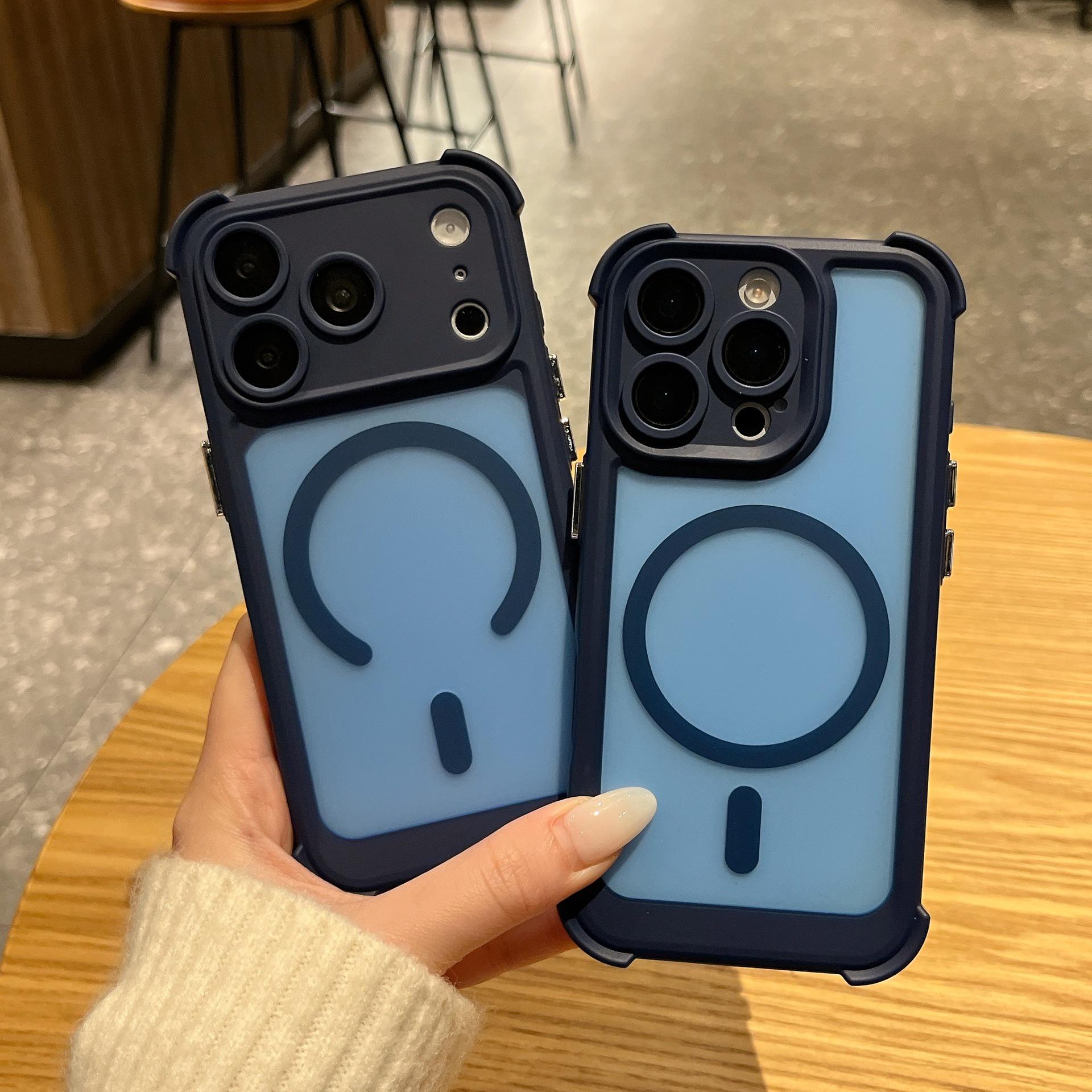 

Square Airbag Anti-Drop Magnetic Phone Case for iPhone 17 - Skin-like Matte High-End Feel for 16 Pro Max iPhone 17 Air синий