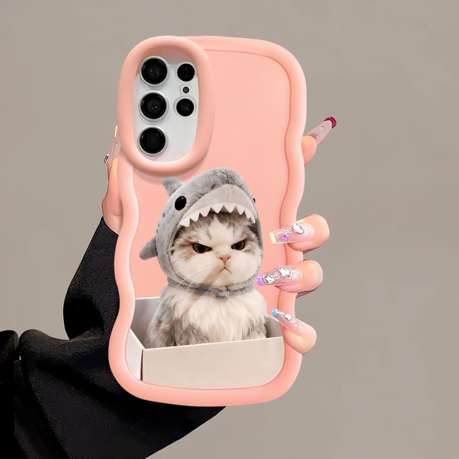 Angry Cat Bow Soft Phone Cover Case for Samsung Galaxy S23 Plus S24 S25 S21 S22 Ultra A26 S20 FE A25 A36 A24 A34 A54 A55 A35