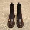Leather elastic socks boots women's new spring and autumn single boots knitted socks boots thin fried street short boots