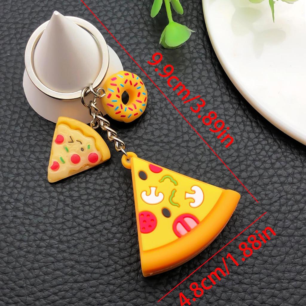 Creative Cute Food Cartoon Keychain: Soft Rubber Pizza & Donut Pendant