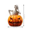 Halloween Pumpkin Skeleton Figurine Spooky Ghost Festival Skull with LED Lights Resin Crafts Sculpture Home Office Desktop