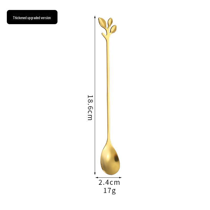 Stainless Steel Leaf Spoon & Fork Set - Long Handle for Coffee, Dining & Dessert
