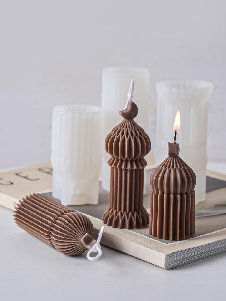 Ramadan Decor Pillar Candle Silicone Mold Islamic Muslim Cylindrical Stripe Candle Mould Soy Wax Molds Eid Mubarak Home Decor