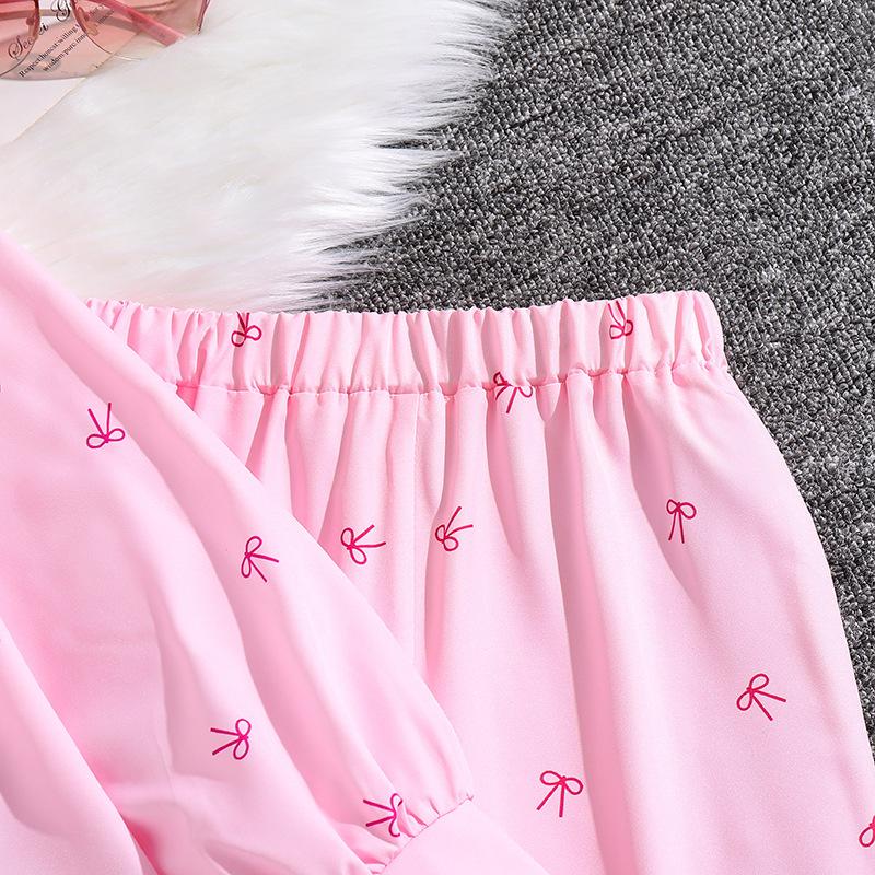 Girls Suit Burst Children's Clothing Spring, Summer Autumn Sunscreen Suit New Children's Long-sleeved Shirt + Wide-legged Trousers 2pcs