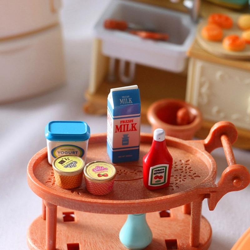 Miniatur Spielzeug Essen Figur für Puppenhaus mit Realistischem Ketchup Eis Joghurt Harz Zubehör Sichere Szenen Requisiten