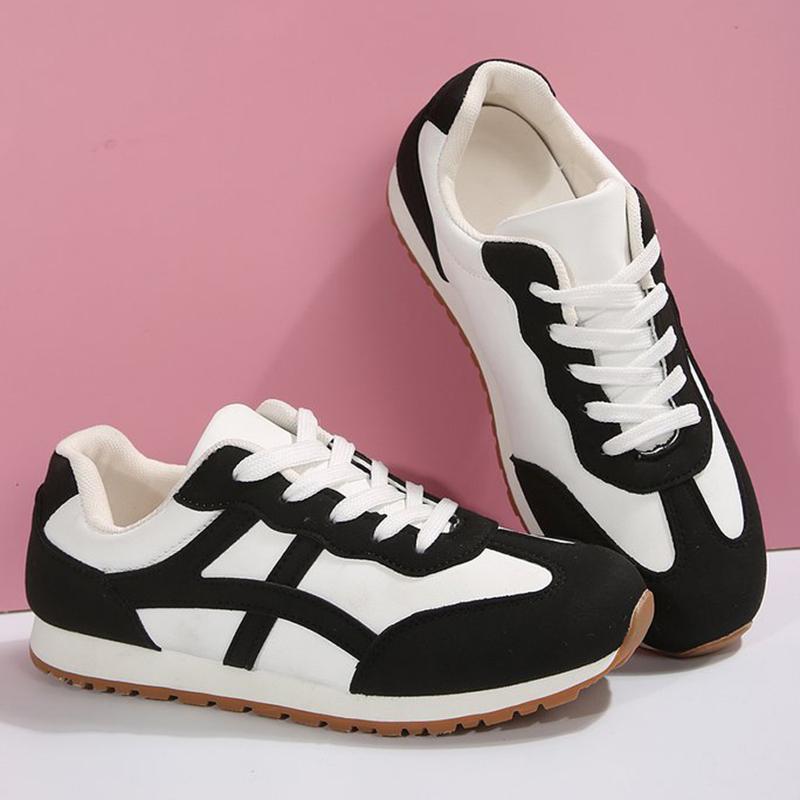 Fashion Black White Mix Color Sneakers Women Low Top Non Slip Sports Shoes Woman Lace Up Plus Size 35-43 Vulcanize Shoes Female