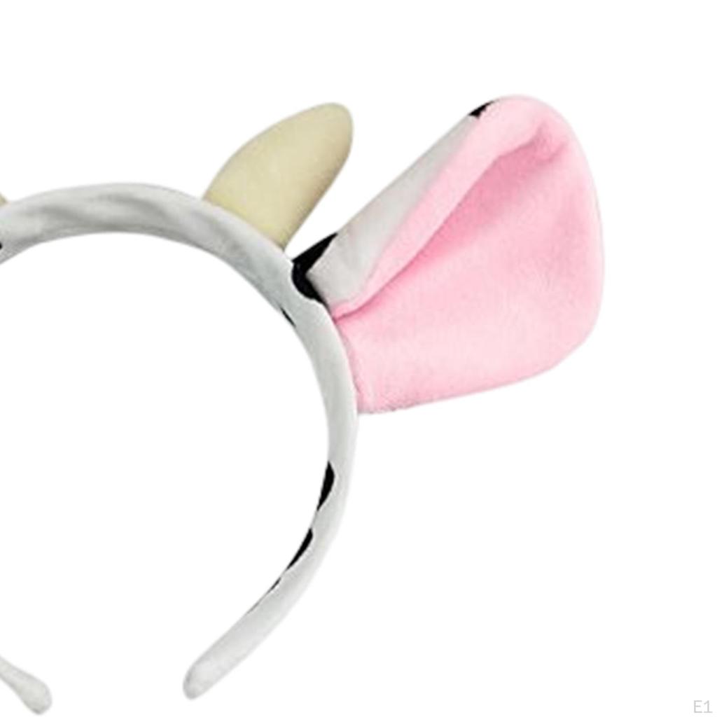 4 Animal Cow Costume Set Headband Nose Bow Tie Tail Hairband Headwear Elastic for Halloween