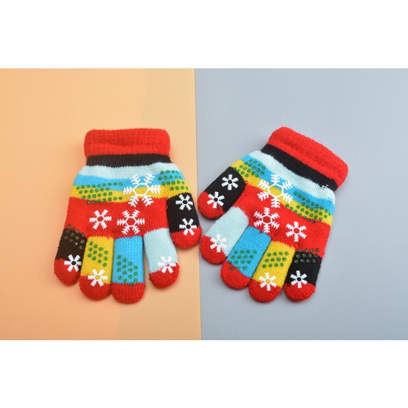 Mary Children's Gloves, Five-finger Baby Autumn and Winter Colored Snowflakes, Six-color Students and Children Double-layer Thickened Warm