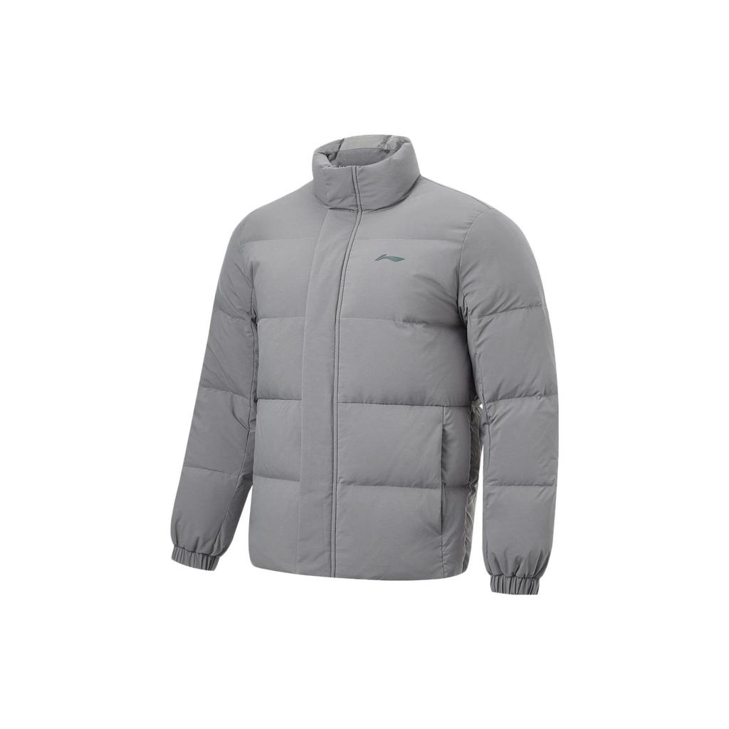 Li Ning Fitness Series Solid Color Stand Collar Water Resistant Short Down Jacket Men Jackets Smoke-Gray AYMT105-2