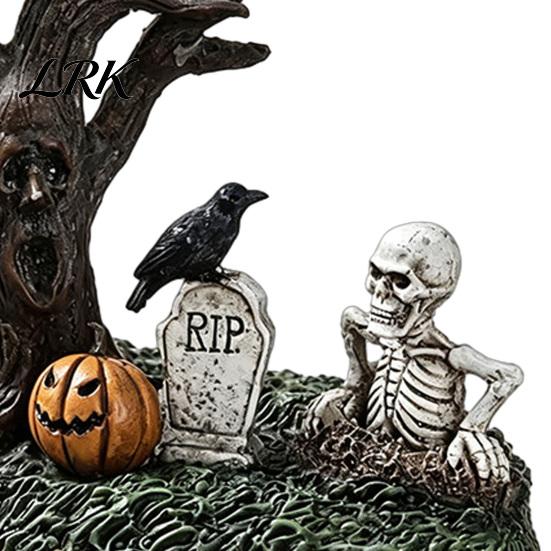Halloween Atmosphere Decorations Garden Ornaments, Spooky Cemetery Decor with Resin Skulls Dead Trees Retro Gothic Home Pumpkin Raven for Indoor