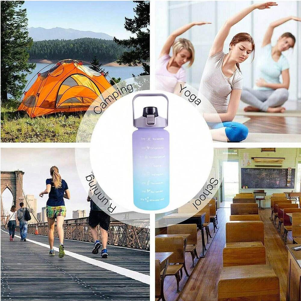 2L Wasserflasche Motivierende Wasserflasche mit Zeit- und Kapazitätsmarkierung BPA-frei Sportwasserbecher Fitnessstudio Laufen Übung