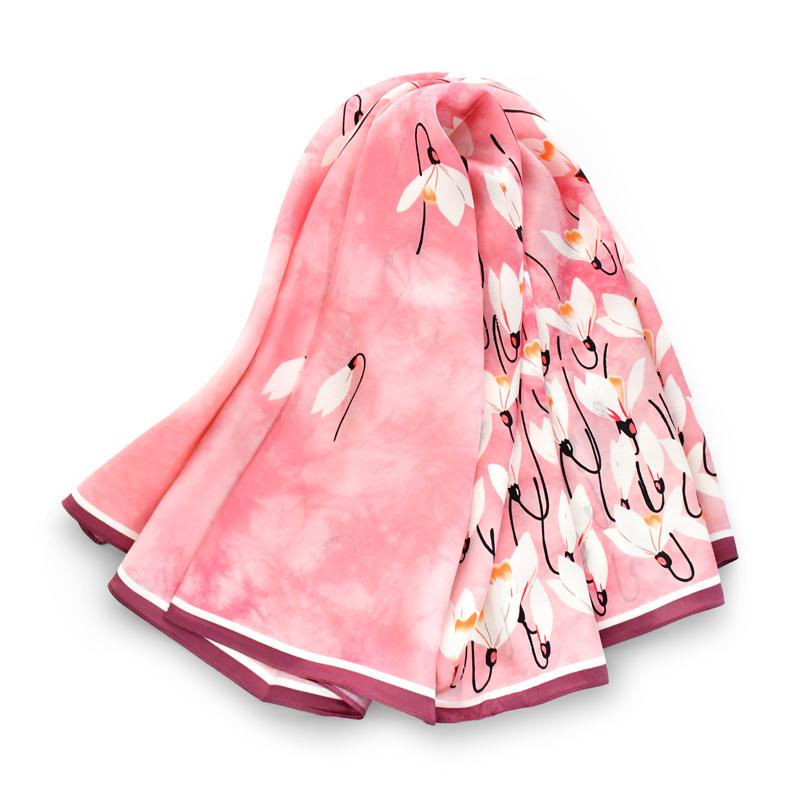 

Pink Flowers 100% Natural Silk Scarf Smooth Shawl Wrap Bandana Hijab Luxury Gift Women s Neckerchief Headband 90cm Square Scarf 90x90cm