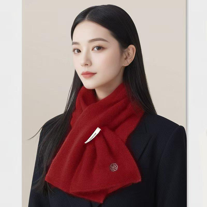 Luxurious Women's Red Cashmere Wool Scarf - Cozy Autumn/Winter Neck Warmer & Perfect Gift for Mom or Elders