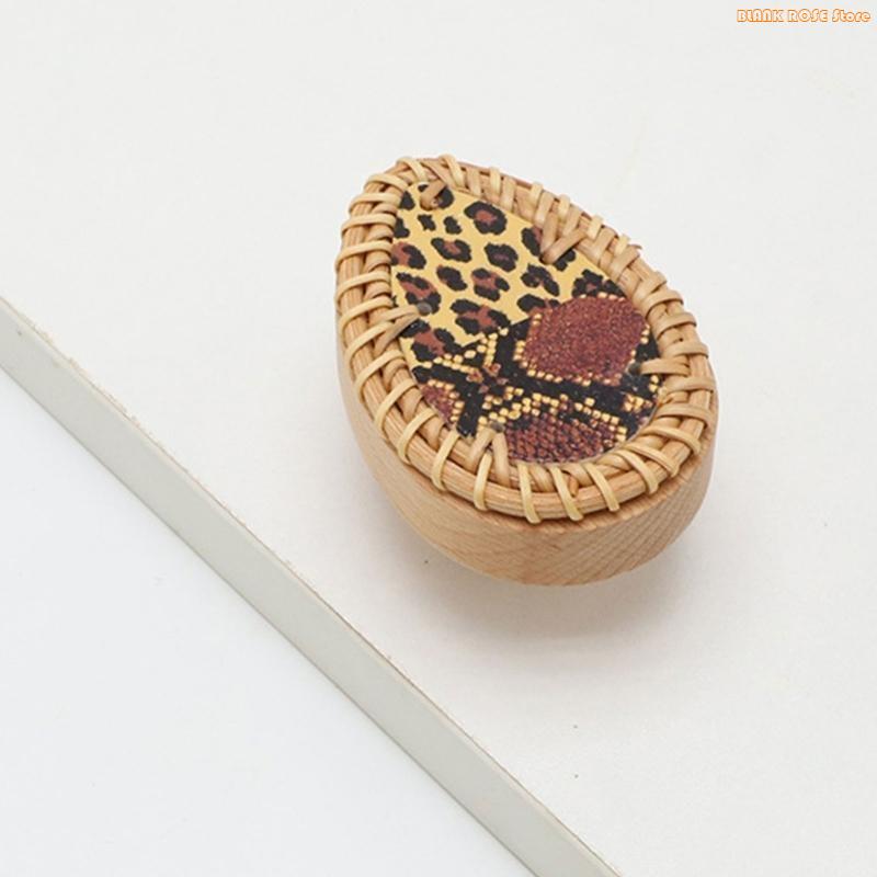 K1AE Wardrobe Knob Rattan Wooden Drawer Handle Cupboard Pulls Easy to Install
