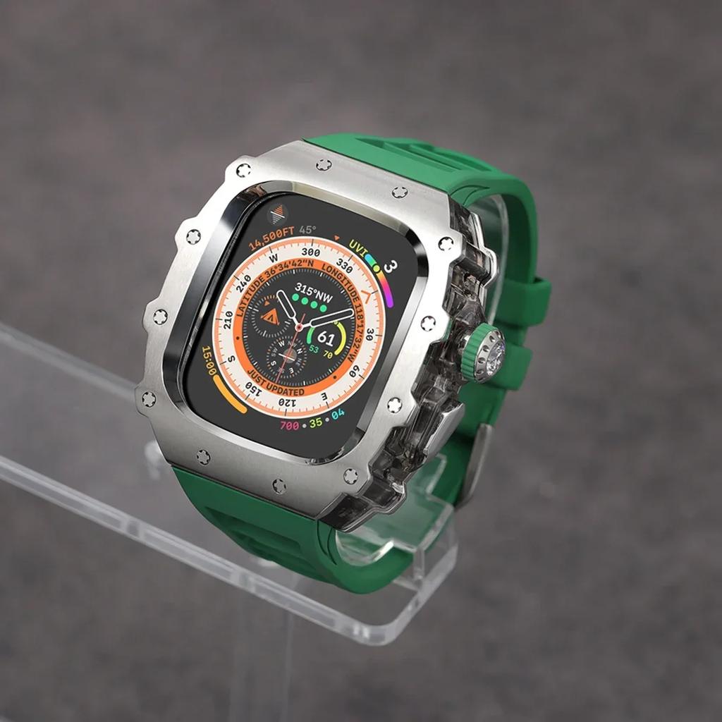 Klasická luxusná modifikačná súprava pre Apple Watch Ultra 2 49mm Puzdro z nehrdzavejúcej ocele Pre IWatch 9 8 7 6 45mm 44mm Krištáľové tlačidlo Športový remienok