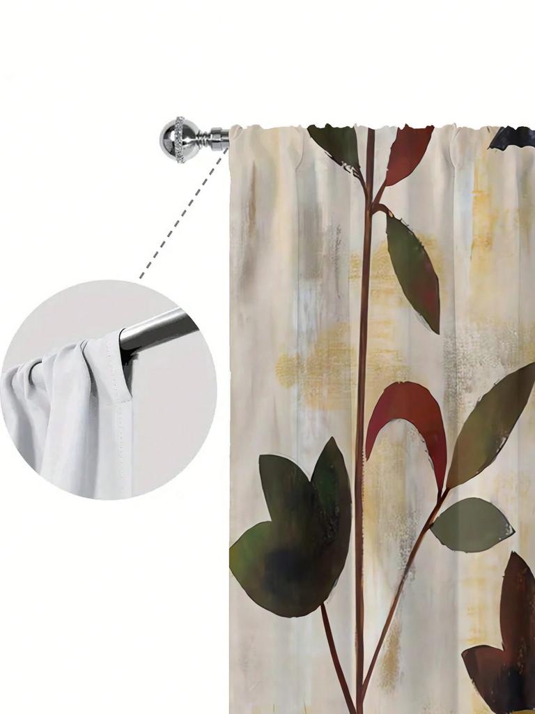 Set Of 2 Watercolor Plant Leaves Curtains Without Holes Curtain Refer Bedroom Office Kitchen Living Room Study Home Decor For Made Polyester