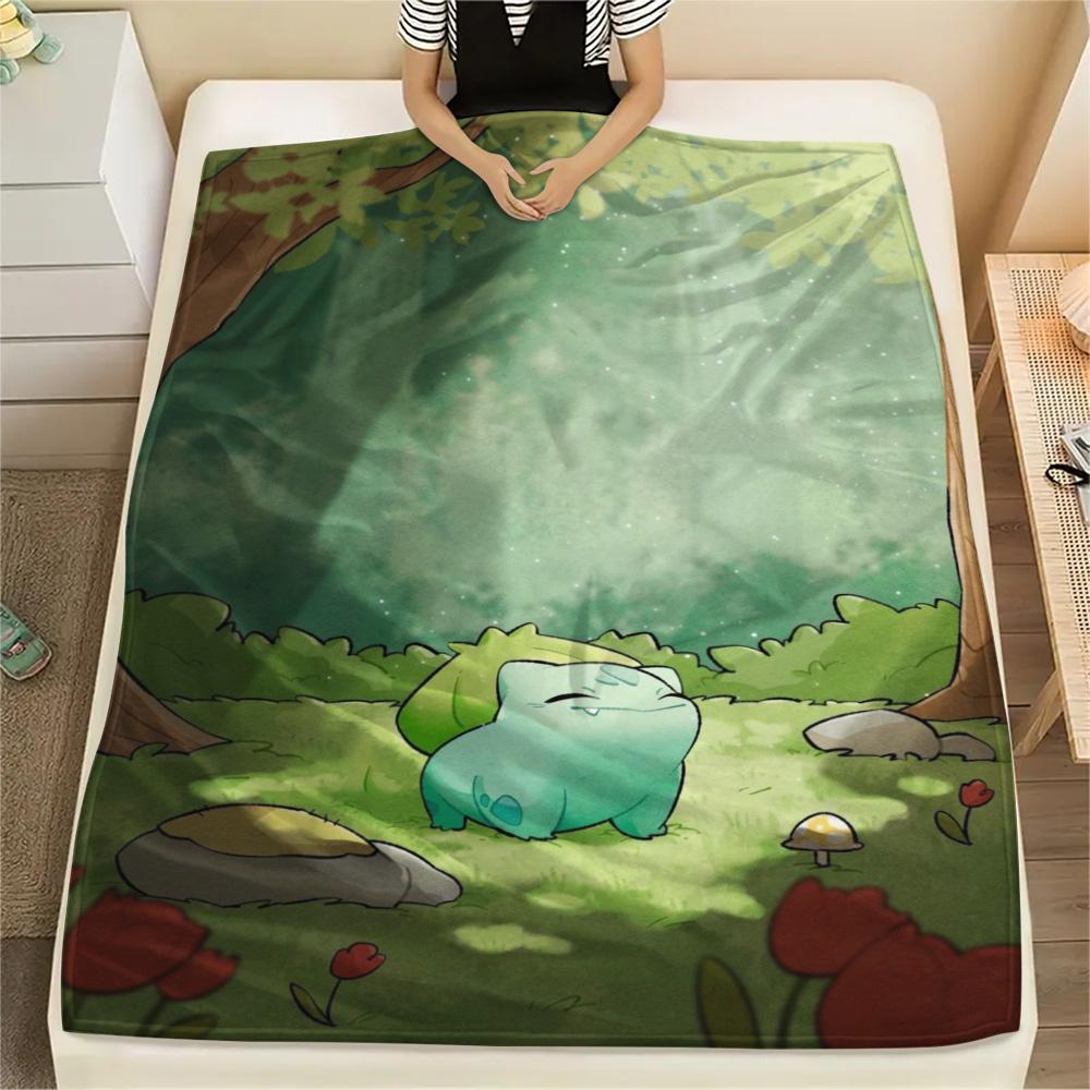 Bulbasaur Cozy Flannel Blanket Print Ideal for Bedroom Living Room and Travel.-TING