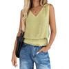 Women Sleeveless V Neck Casual Top Summer Blouse Elastic Waistband Pleated Hem Lightweight Tank Shirt